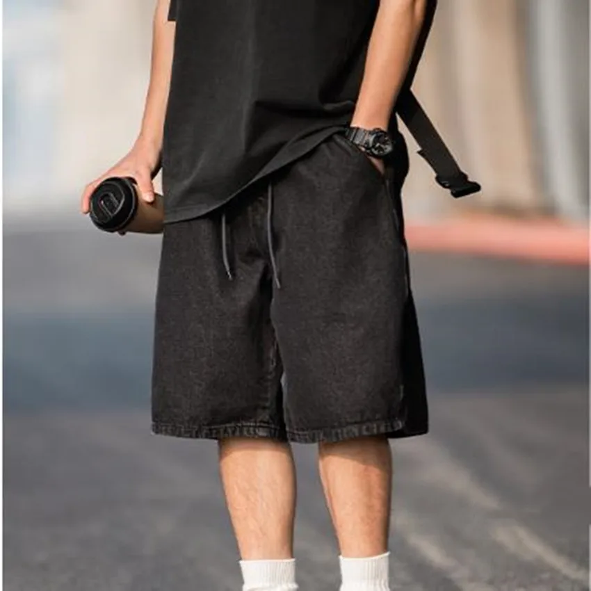 2023 Summer Men's Baggy Denim Shorts Men Oversized Hip Hop Blue Five-point Pants Summer Casual Stretch Loose Shorts