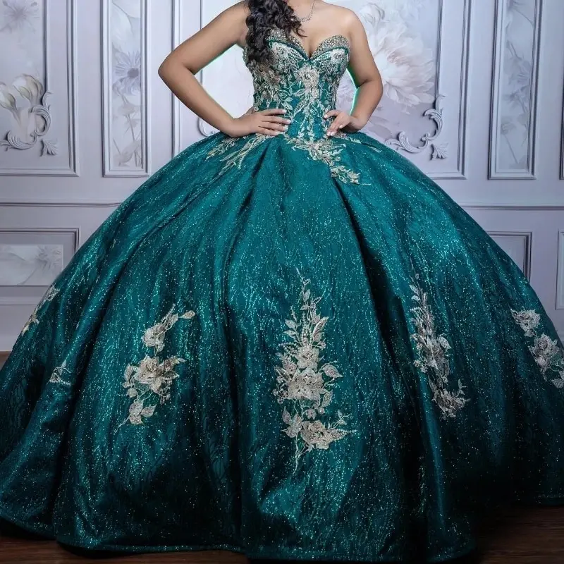 Роскошное изумрудно-зеленое бальное платье в форме сердца Quinceanera для девочек
