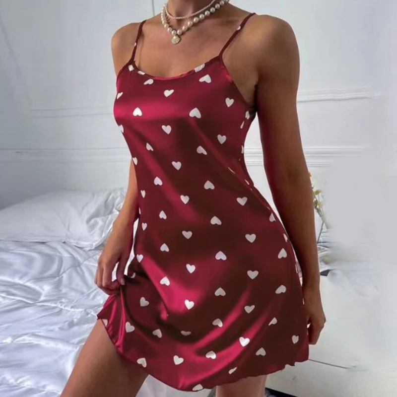 

Summer Thin Home Clothes Sexy Suspender Dress Love Cartoon Cute Printed Pajamas Breathable Comfortable Breathable Lady Dresses