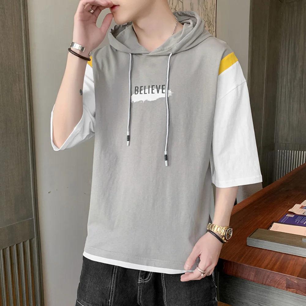 

Толстовка мужская с капюшоном и коротким рукавом, в стиле пэчворк