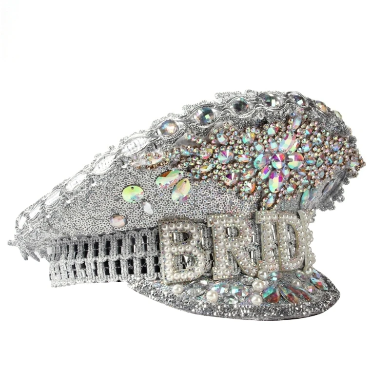 

Bejeweled Captain Hat Шапка в кристаллах для дискотеки, коктейльной вечеринки, праздничные кристаллы для невесты