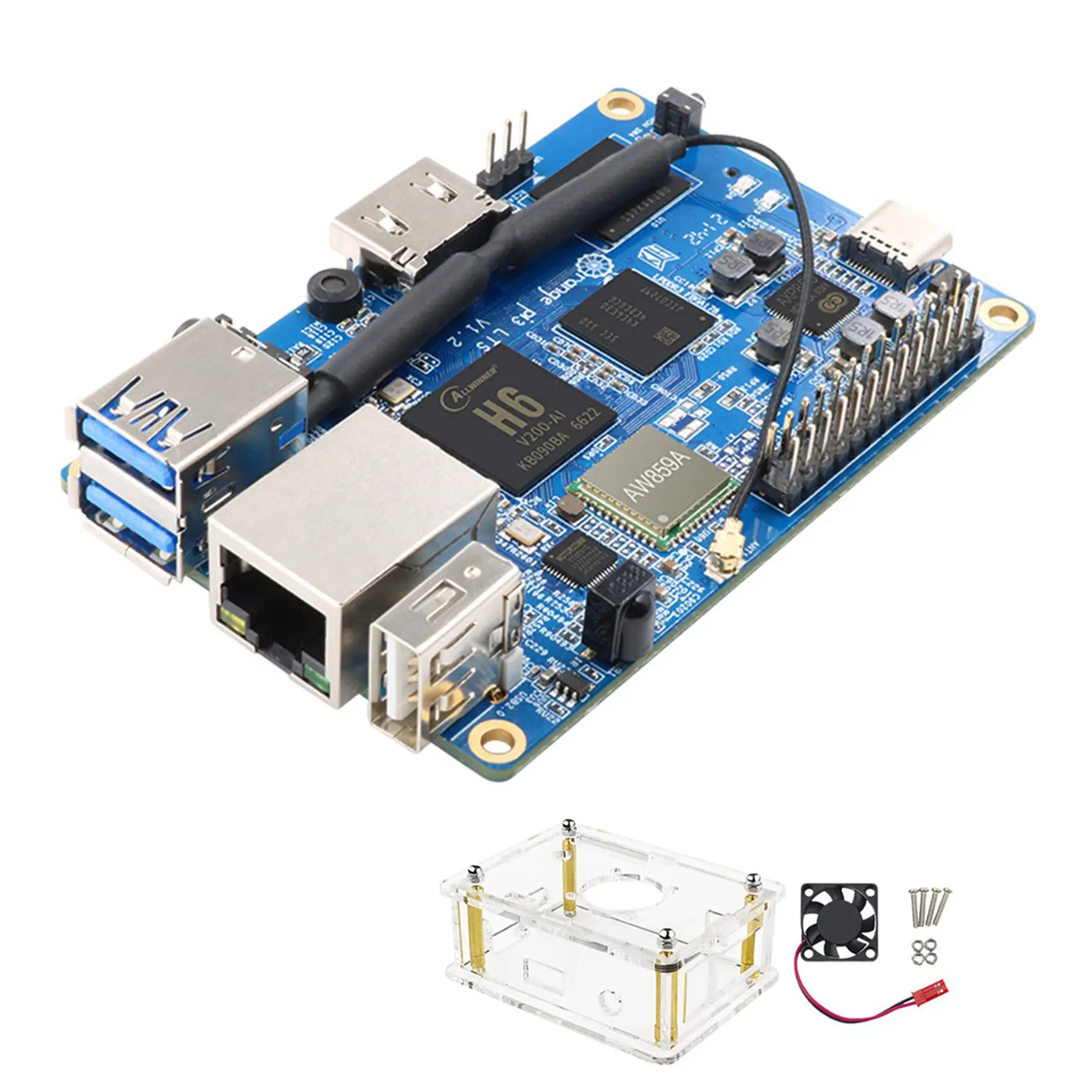 

Для Orange Pi 3 LTS макетная плата + чехол + Fan H6 2G DDR3 8G EMMC плата с открытым исходным кодом для Android 9,0 Debian OS