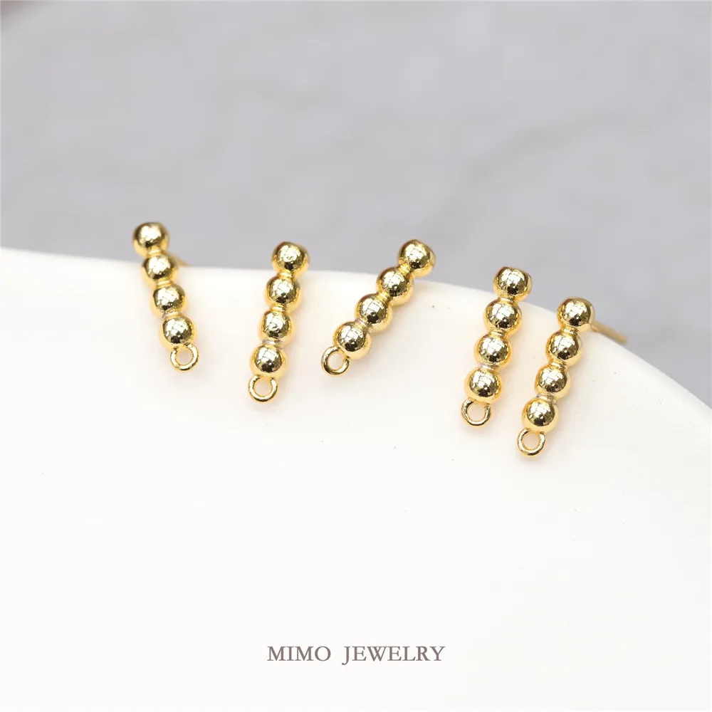 

MIMO JEWELRY Copper plated real gold one word gold bead earrings 925 silver pin candy cane earrings DIY accessories
