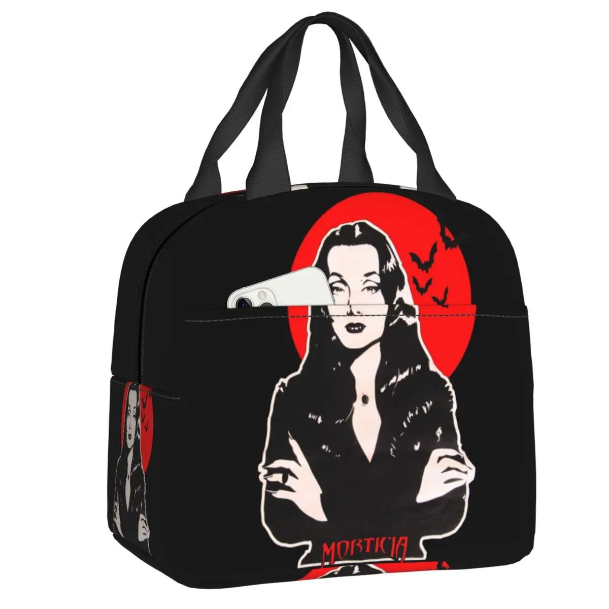 

Personalized Custom Morticia Addams Lunch Bag Women Warm Cooler Insulated Lunch Box for Student School Thermal Bags lunchbag