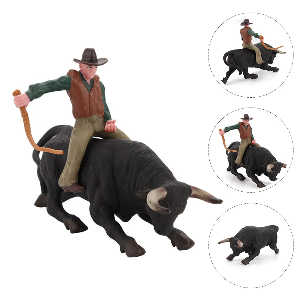 

Desktop Ornaments Black Bull Figurine Farm Animal Cattle Figurine Western Riding Toy Playset Bullfighter Playset Home
