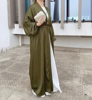 eid open abaya kimono cardigan cuff sleeve hijab muslim dress satin abayas for women dubai islam arab worship service clothing