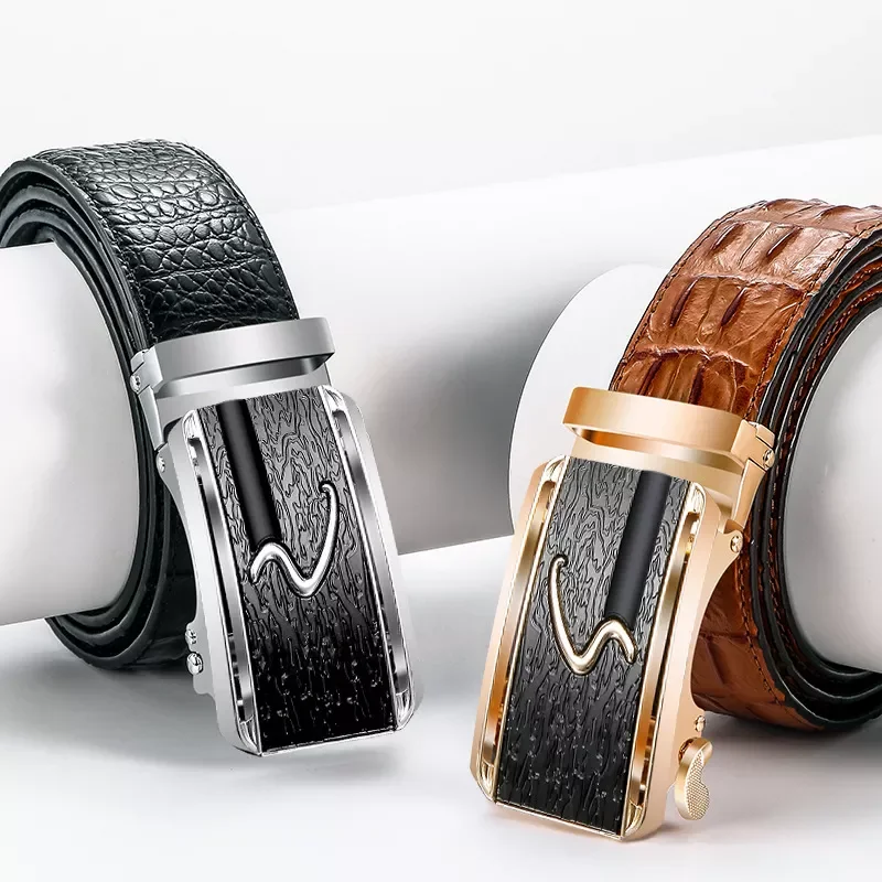 

Leather Men's Simple Belt Fashion Design Business Casual Brand Belt Crocodile Pattern Decorative Alloy Automatic Buckle
