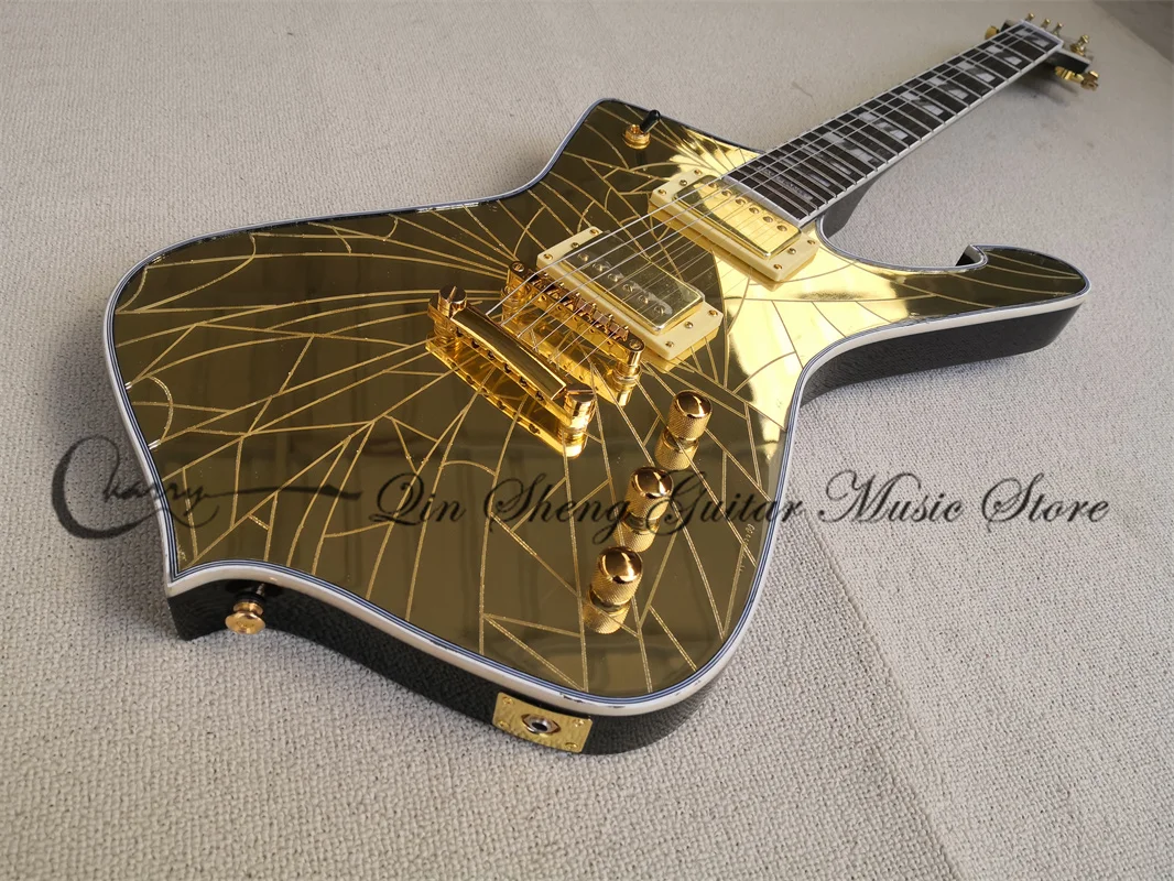 Электрическая гитара с измельченным золотым зеркалом PS золотые звукосниматели