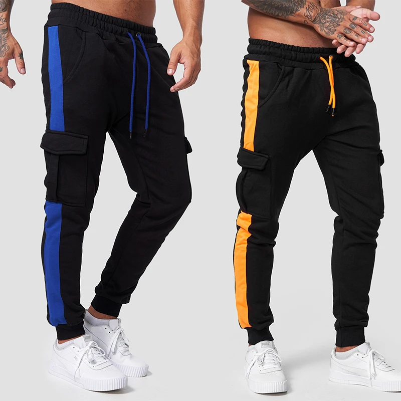 

Men Jogger Pants Fitness Bodybuilding Gym Long Sweatpants Contrast Colors Elastic Waist Drawstring Breathable Winter Trousers