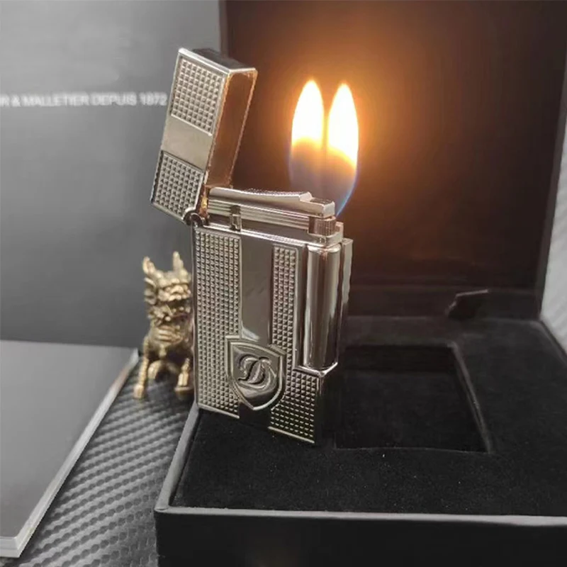 

Новинка 100% г., роскошная двухсторонняя Зажигалка для сигарет и сигар с двойным огнем, Мужская газовая зажигалка с ярким звуком, латунная ветрозащитная Зажигалка 026