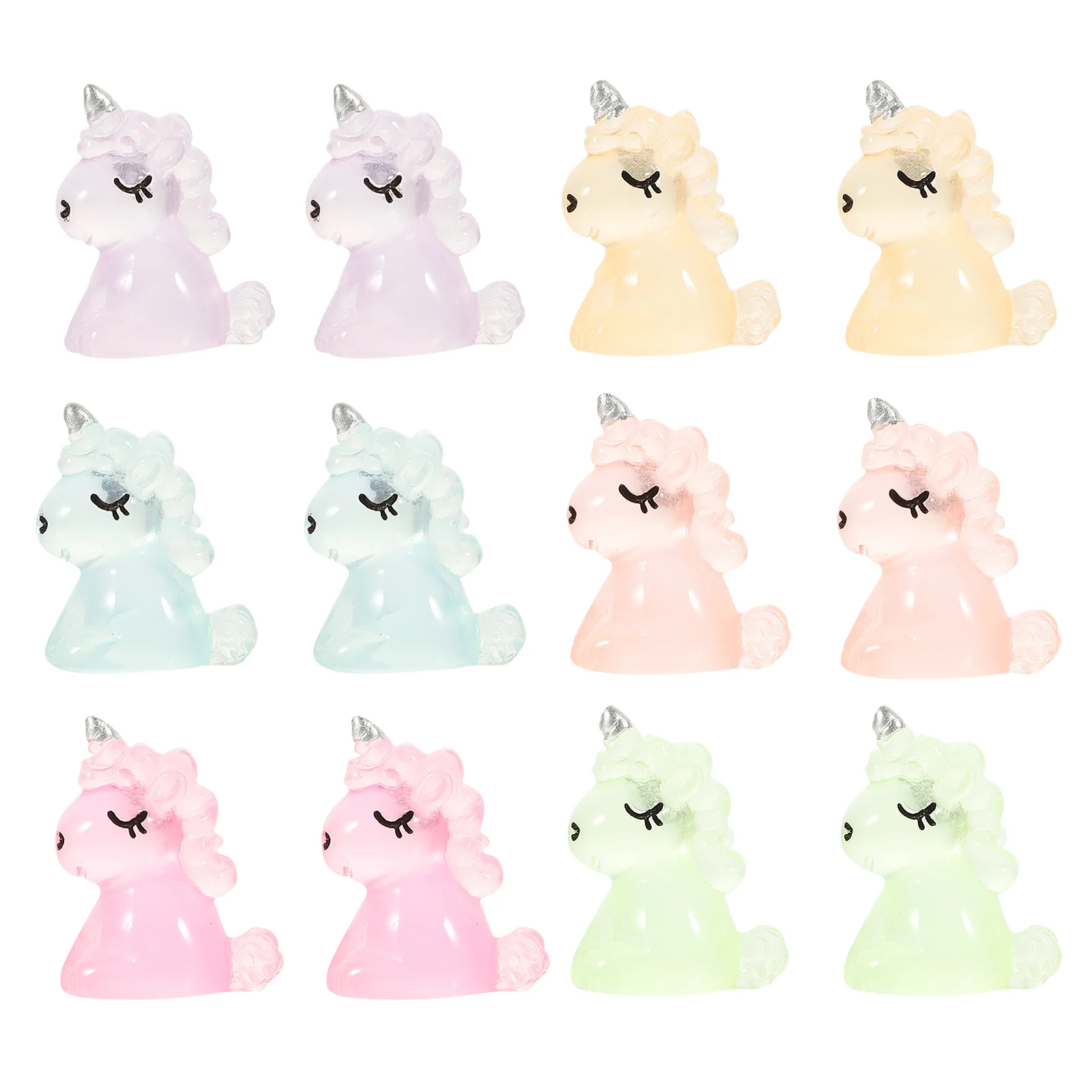 

12 Pcs Decor Glow The Dark Glowing Unicorn Animal Glowing Ornament Mini Resin Small