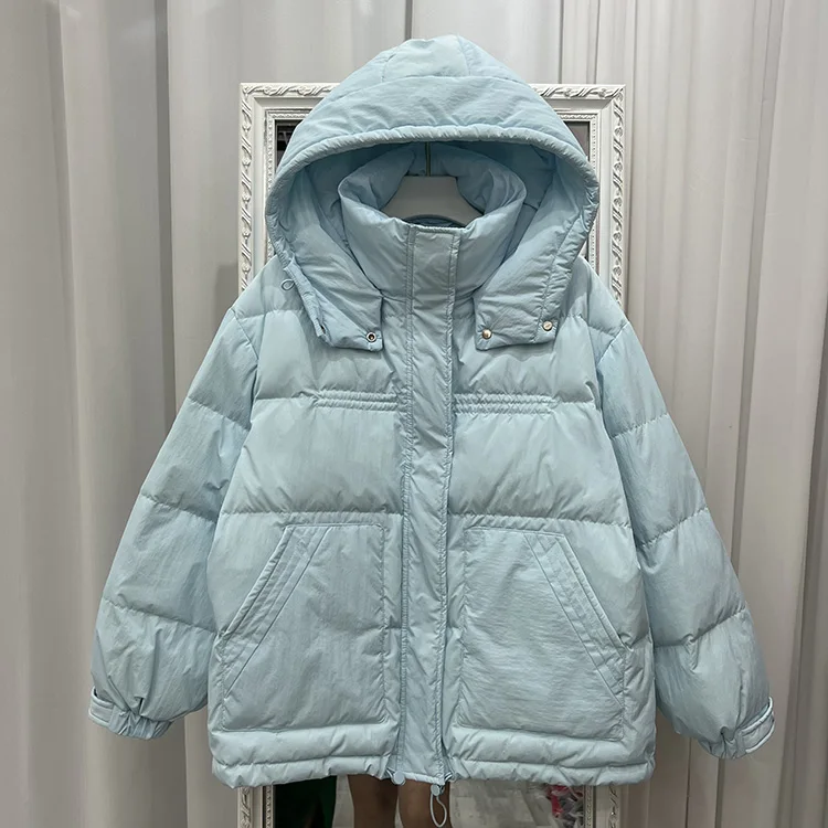 

2022 Women's Winter Down Jacket Winter New Fashion Korean Hooded Thin Long Sleeve Solid Color White Duck Down Coat F427