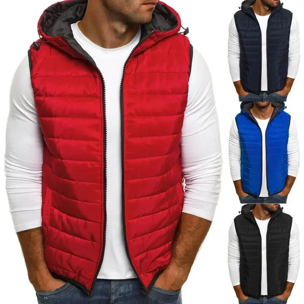 

Waistcoat Wear Great Sleeveless Padded Winter Stitching Men For Vest Hooded Daily