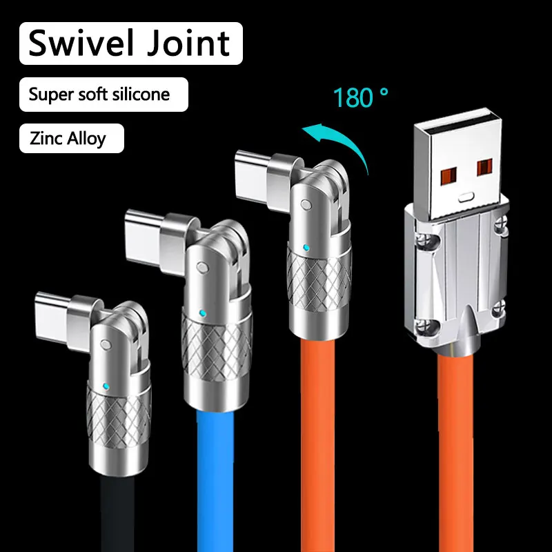 

180° Rotatable 120W 6A Super Charge Cable TypeC Quick Charge Liquid Silicone Data Cable Type C Interface Cord for Samsung IPhone