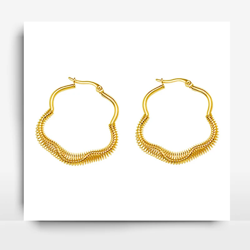 

Ins French Simple Flower Design Geometric Irregular Earrings For Women's Titanium Steel Hoop Earwear Golden Fashion Jewelry Gift