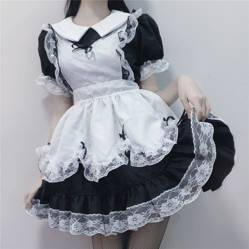 

Моно платье горничной с коротким рукавом Кружевное Платье Лолиты с фартуком