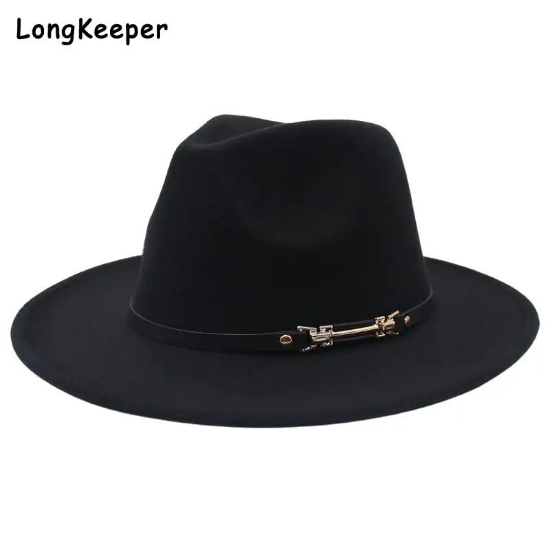 Sombrero de ala ancha para hombre y mujer, sombrero de copa tipo Derby de Iglesia Simple, sombrero de fieltro sólido Panamá, mezcla de lana artificial, Jazz, negro/blanco