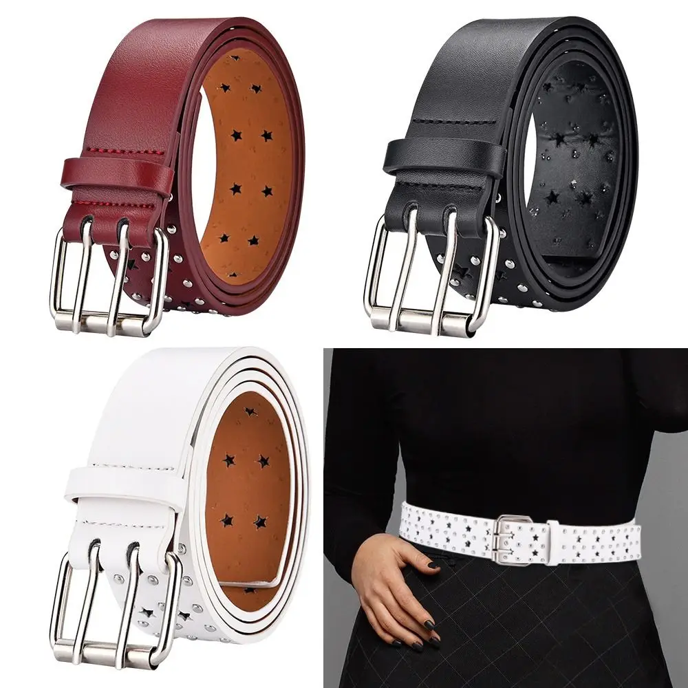 

PU leather Rivet Double Star Eye Women Waistband Pin Buckle Belts Waist Belts Waist Strap