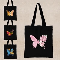 butterfly print shopping bags harajuku tote bag fashion shoulder canvas bags large capacity shopper bag trend cute handbag women