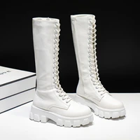 plus size 35 43 sexy high boots knee length cross lace up high heels womens fashion autumn and winter knee length womens boots