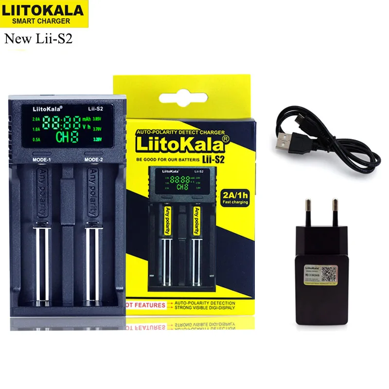 

Liitokala Lii-S2 Battery Charger for 18650 26650 21700 1.2V 3.7V 3.2V AA AAA 21700 NiMH li-ion Batteries Smart Chargers + USB