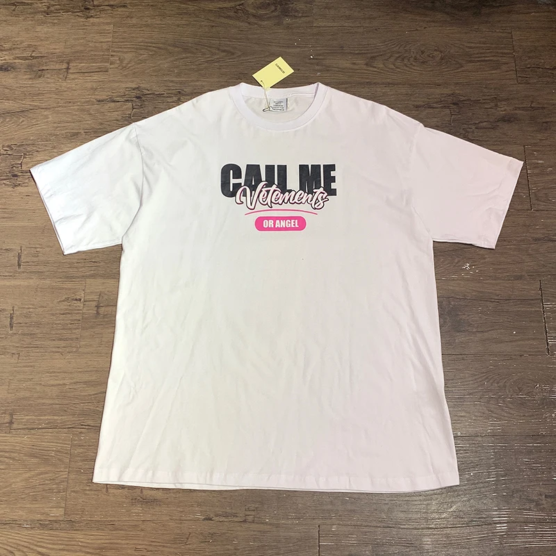 

CALL ME Vetements OR ANGEL Short Sleeve Men Women 1:1 Letter Printing Logo Tees Casual Simple Tops Oversized New VTM T-shirts