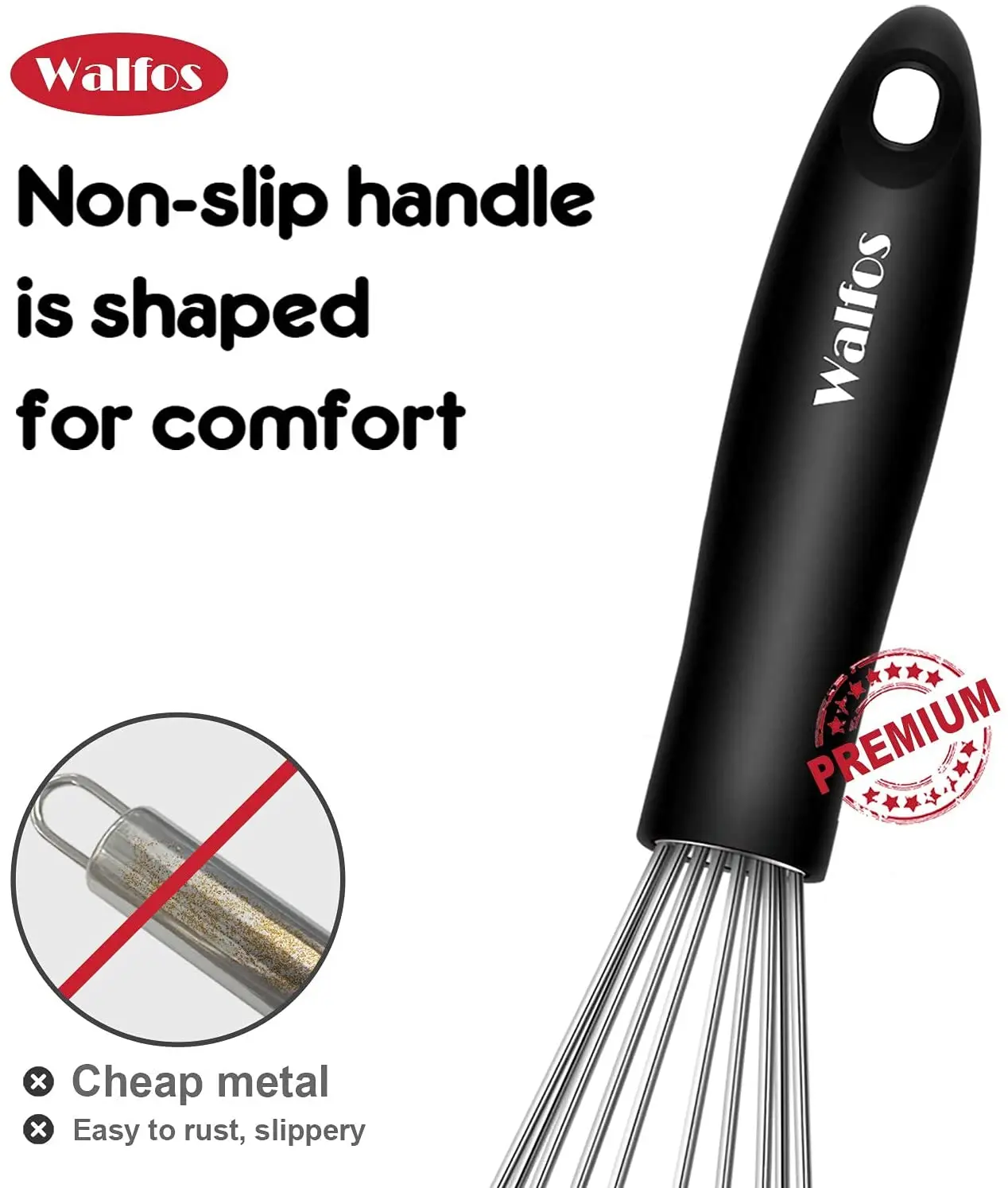 WALFOS 8/10/12 дюймов нержавеющая сталь антипригарный ручной миксер взбиватель яиц