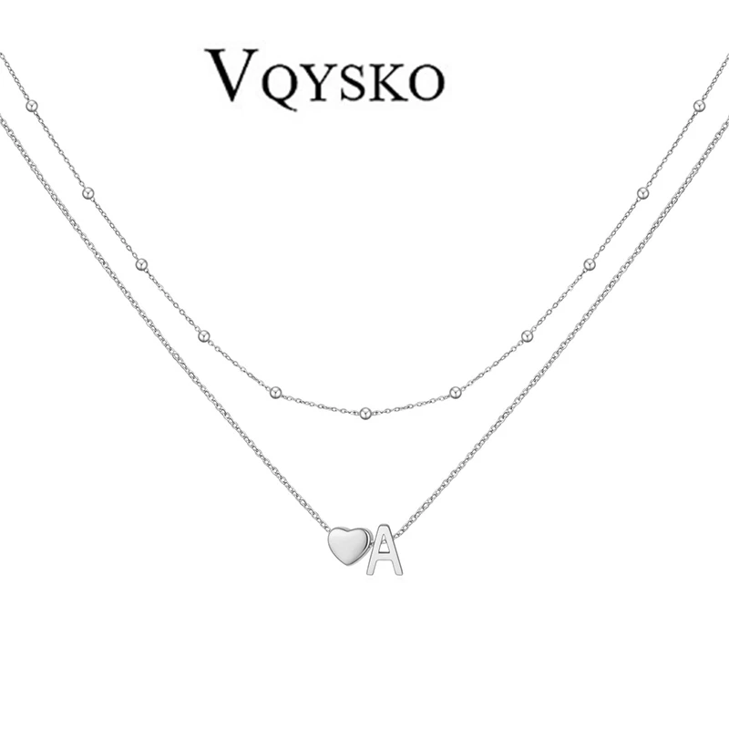 

VQYSKO Double Layer Peach Heart A-Z Letter Necklace Stainless Steel Pendant Jewelry Female Girlfriend Birthday Gift