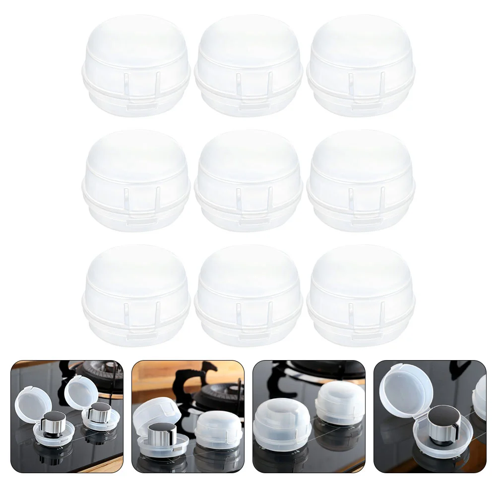 

9 Pcs Door Lock Switch Gas Protection Cover Shield Protective Cooker Knob Home Safety Baby Proof White Pp Kitchen Guard Child