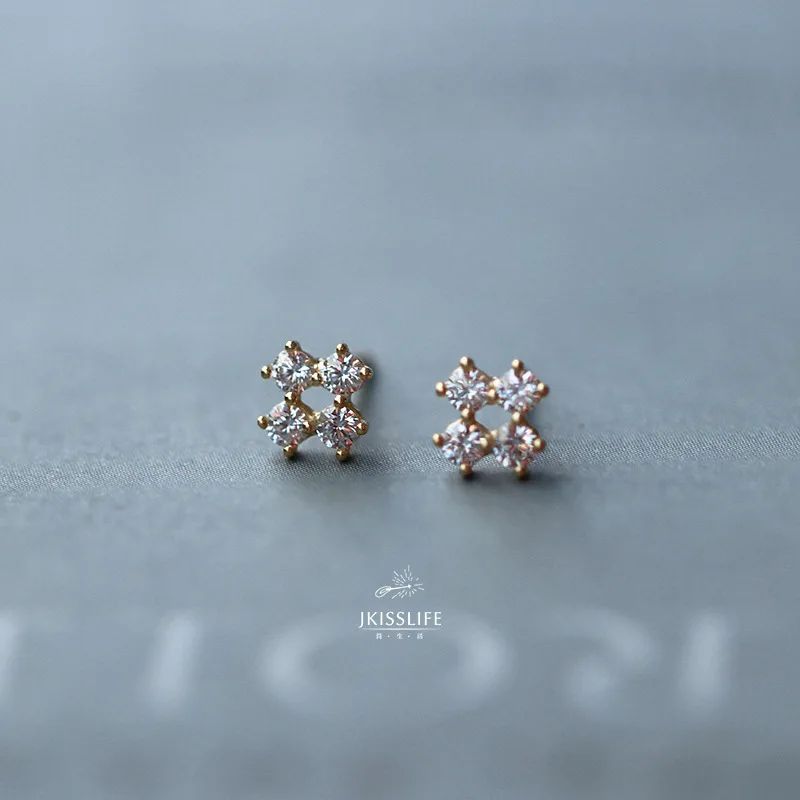 

Женские серьги из серебра S925 пробы с покрытием из 14-каратного золота, 4 маленьких циркониевых бриллианта