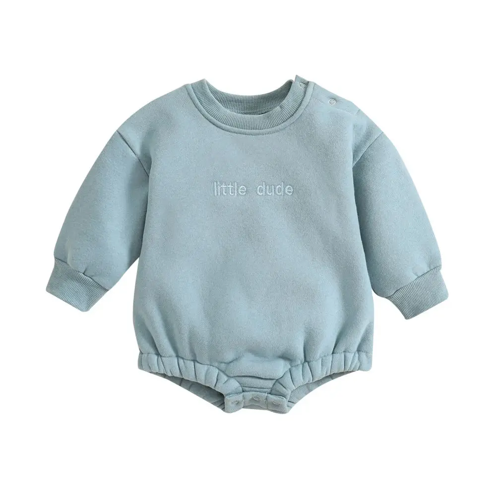 

2023 Baby Boy Girls Oversized Sweatshirt Romper Long Sleeve Bubble Little Dude Sweater Onesie Top Fall Winter Clothes for 0-24M
