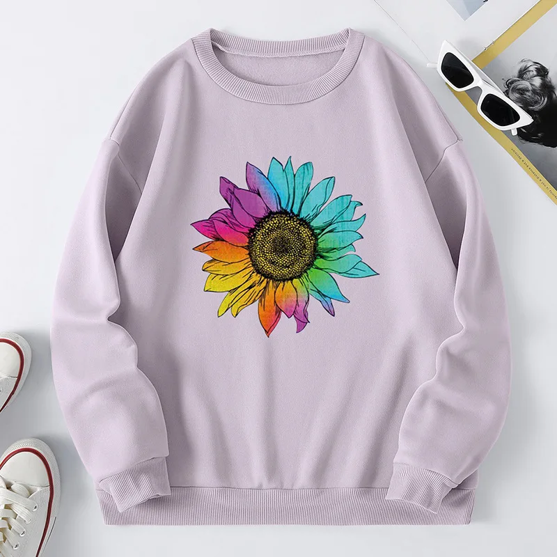 2022 New Sunflower Print   Casual  O-Neck  Pullovers   Sweatshirts  Kawaii Clothes  Y2k Women Tops  толстовка