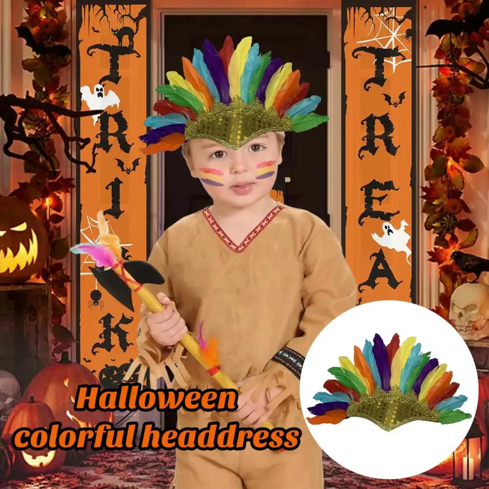

Party Headgear Colorful Indian Style Feather Headgear for Children's Halloween Party Costume Carnival Performance Accessories