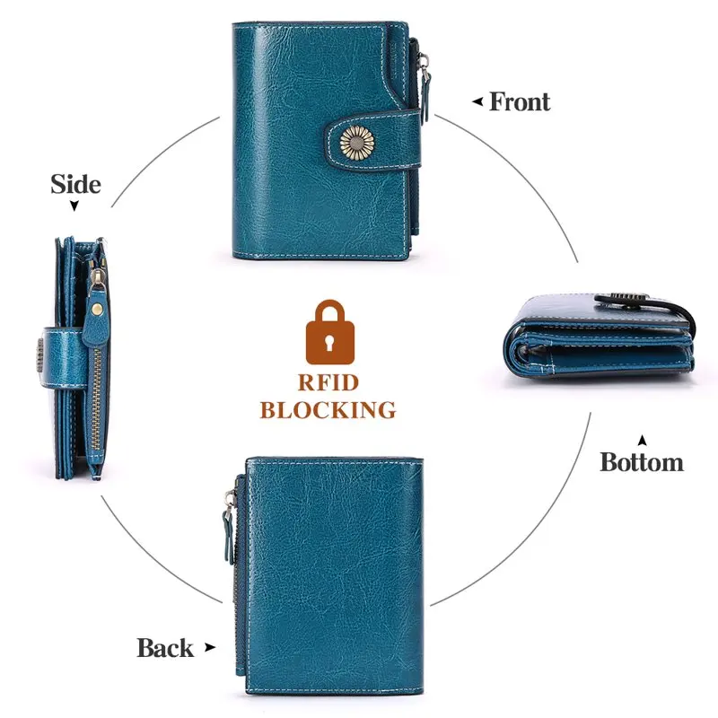 Small Wallet for Women Genuine Leather Bifold card holder RFID Blocking Coin Purse