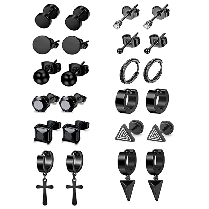 

Серьги-гвоздики Huggie из нержавеющей стали для мужчин и женщин, комплект черных сережек-гвоздиков в стиле панк, 1 комплект/12 пар