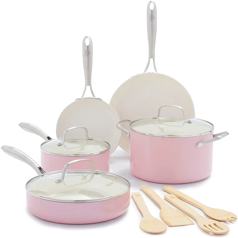 

GreenLife Artisan Healthy Ceramic Nonstick, 12pc Cookware Set, Soft Pink.