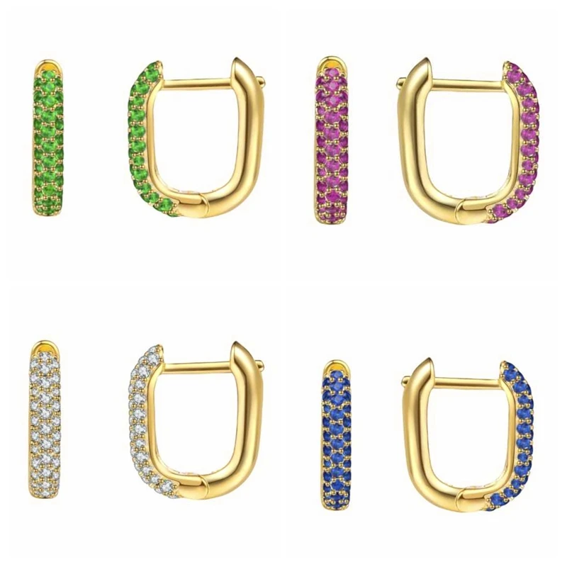 

CANNER Geometric Square Green Red Zircon Earrings Pendientes Plata 925 Sterling Silver Earrings For Women Earrings Hoops Jewelry