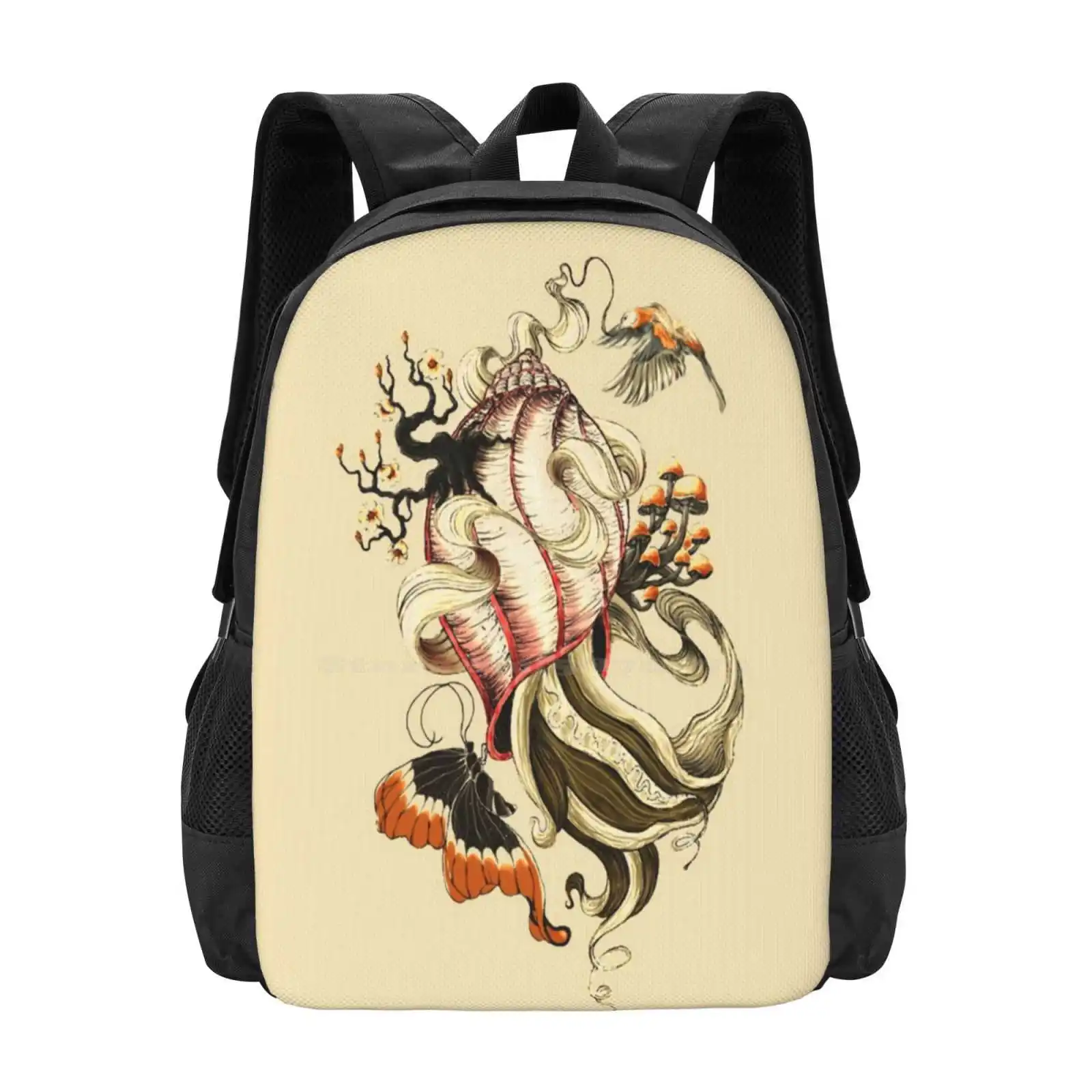 

Life School Bags For Teenage Girls Laptop Travel Bags Nature Butterfly Shell Bird Mushrooms Swoosh Surreal