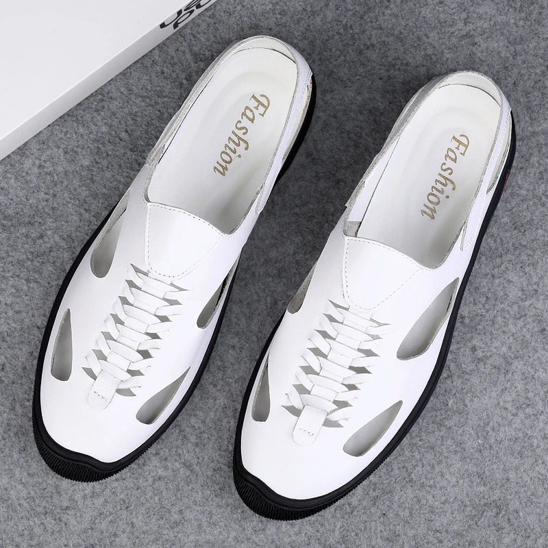 

45 leather hole shoes men's non-slip deodorant 2023 summer new soft-soled breathable casual white cool shoes men's models