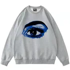 С принтом глаза, цвет: белый, черный, с соединением внакрой свободная толстовка с круглым вырезом на шее для женщин толстовки в уличном стиле для девочек; Брендовый дизайн; Сезон осень; Модные размера плюс BF