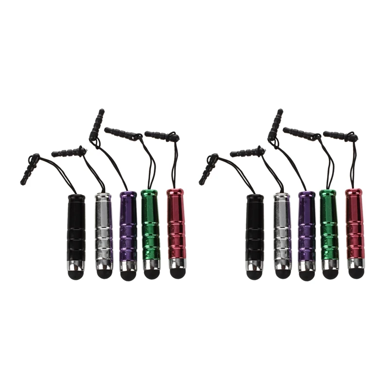 

10 мини-ручек Серебристый/фиолетовый/черный/красный/зеленый с адаптером 3,5 мм для сенсорных экранов планшетов (Iphone, Blackberry)