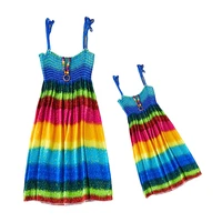 summer mommy and me clothes rainbow sling dress bohemia beach mother daughter dresses family look contains necklace gift