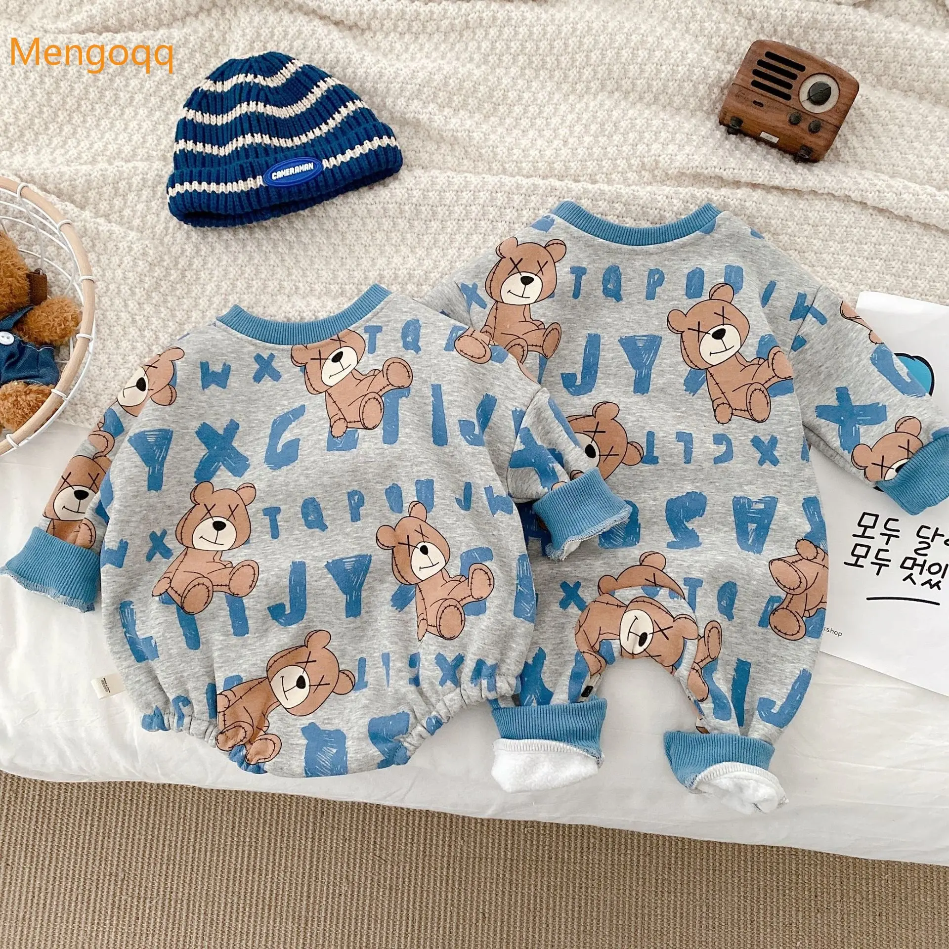 

Mengoqq Infant Girls Boys Winter Thicken Cartoon Bear Print Outwear Warm Jumpsuits Kids Newborn Velvet Bodysuits Romper 0-24M