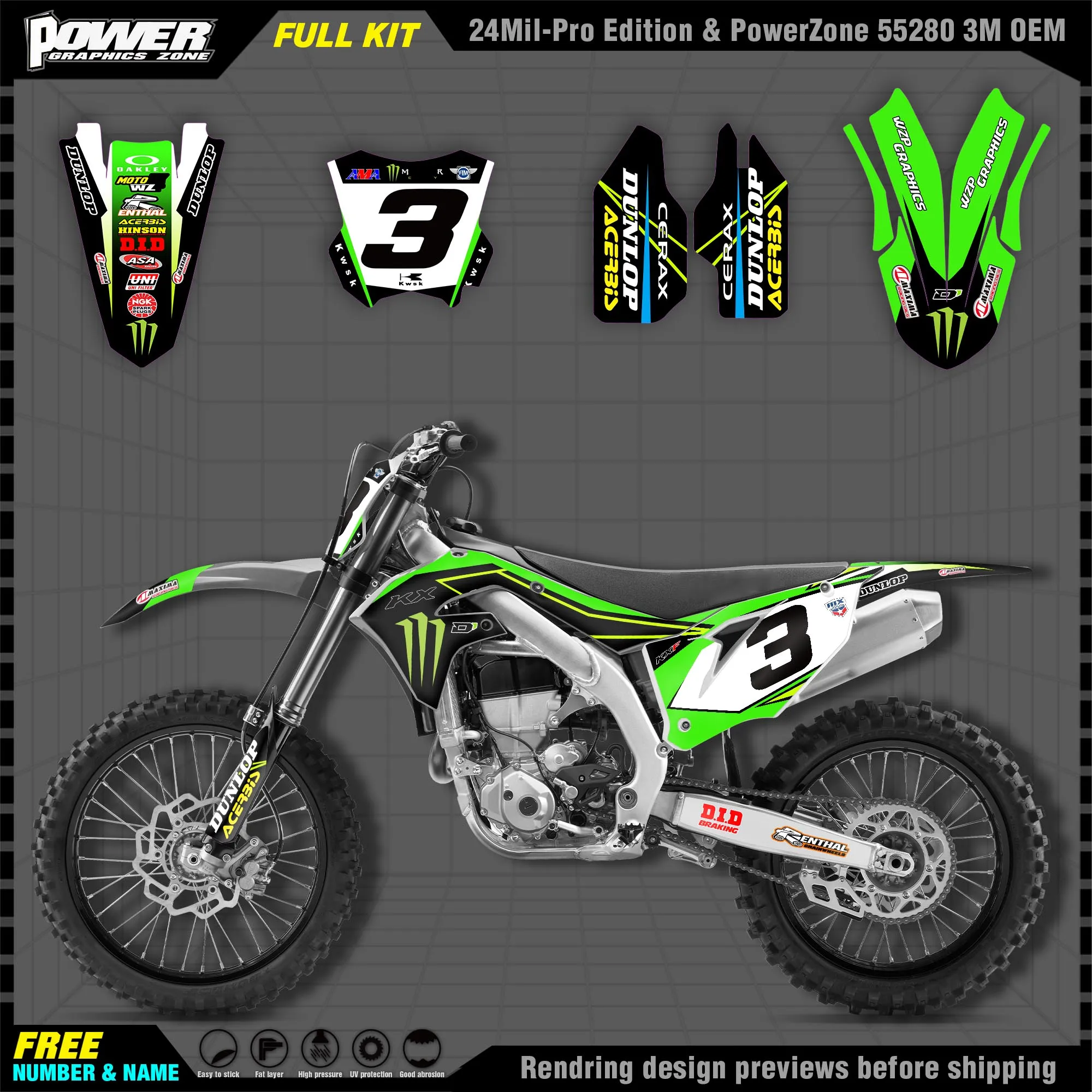 Персонализированные графические наклейки PowerZone Team Набор наклеек для Kawasaki Decal 2019