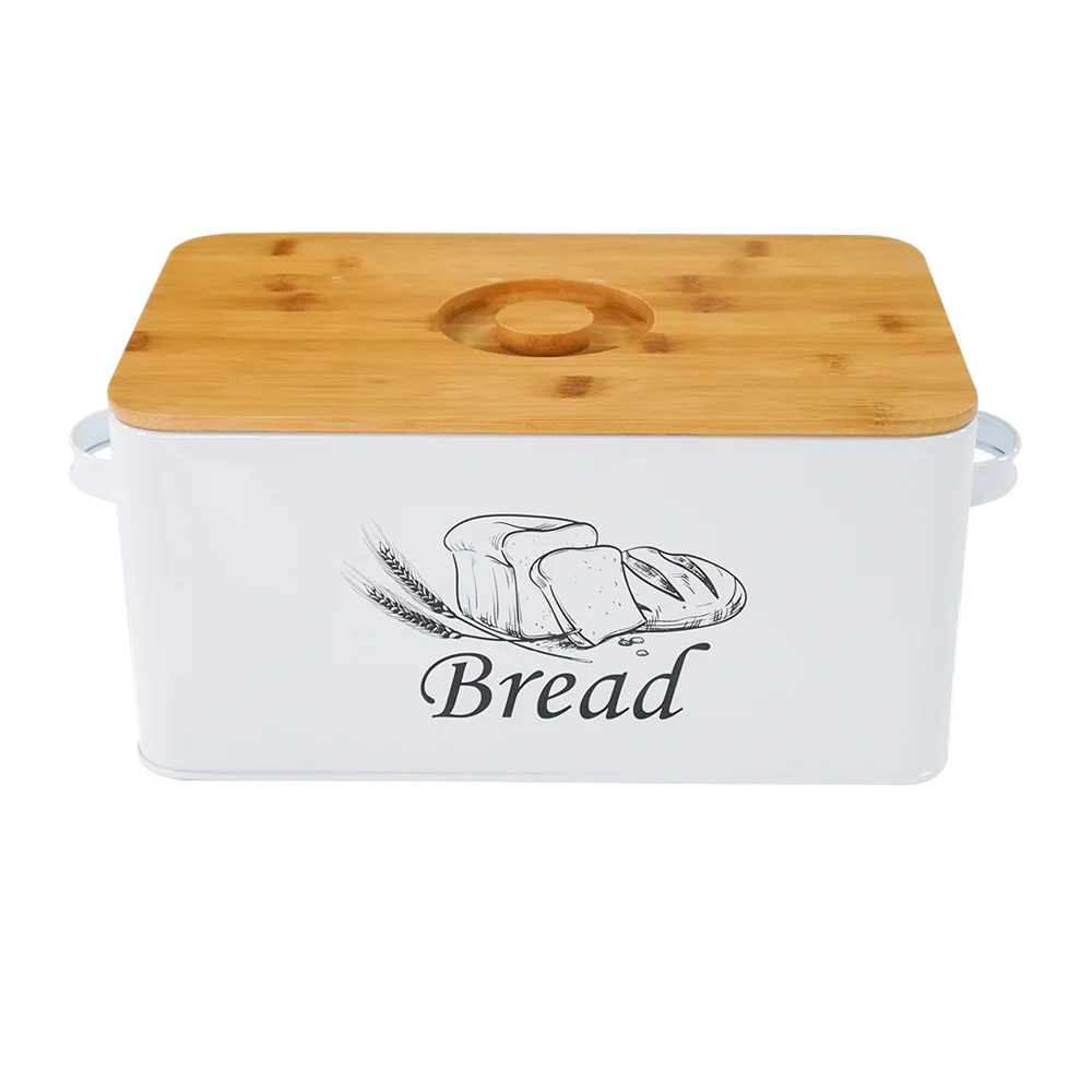 Large Capacity Metal Bread Bin Kitchen Food Storage Containers Outdoor Picnic Snack Storage Mask Box with Handle and Bamboo Lid