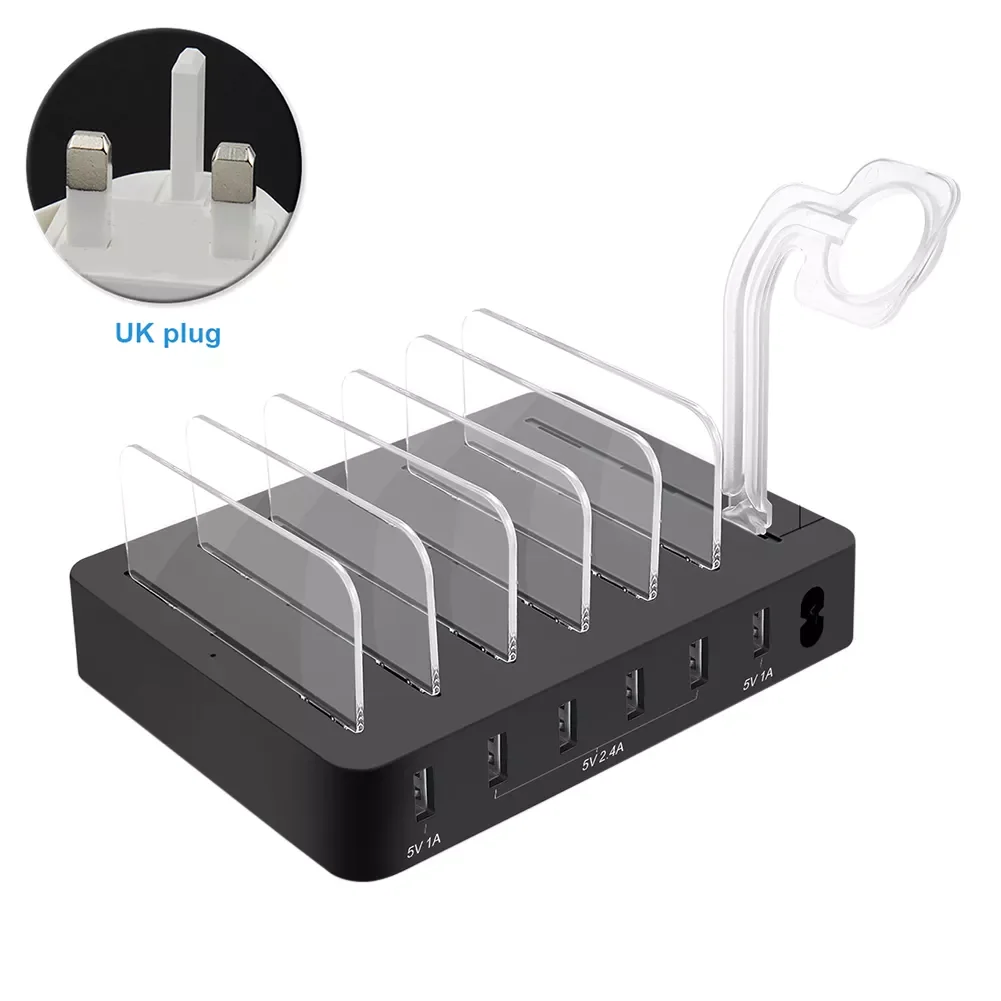 

Watch Holder Detachable Organizer Universal 6 USB Ports 5V 2.4A Dock Desktop 50W 10A Tablet Accessories Charging Station