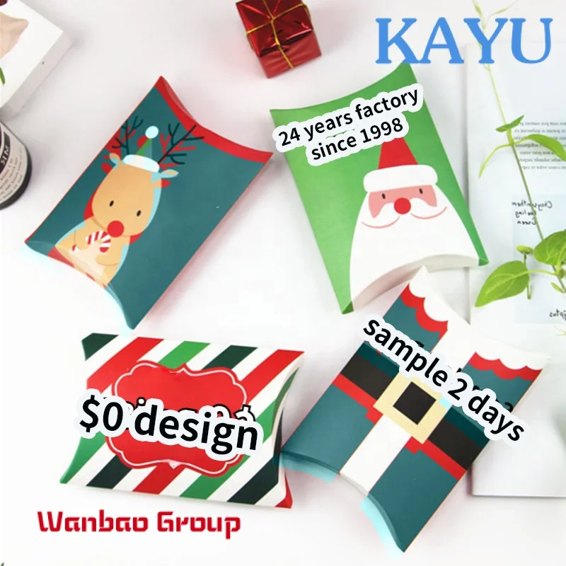 Red green Pillow shape packaging box Christmas gift box carton nuts dried fruit Paper box candy bag Baking packaging