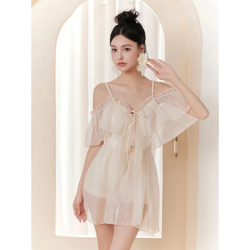 

Half Sleeve Halter Bikini Set 2023 New Korean One Piece Swimsuit Women Bathing Suit Student Hot Spring Swimsuit Dropship