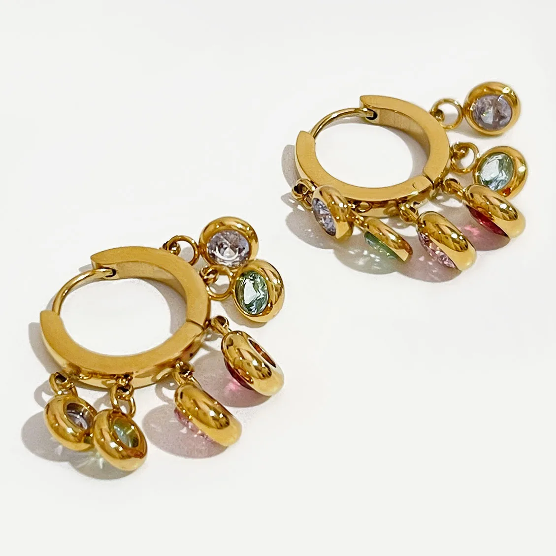 

Peri'sBox Elegant Cubic Zirconia Stainless Steel Huggie Earring Colorful Zircon Tassel Hoop Earrings for Women Jewelry 2022