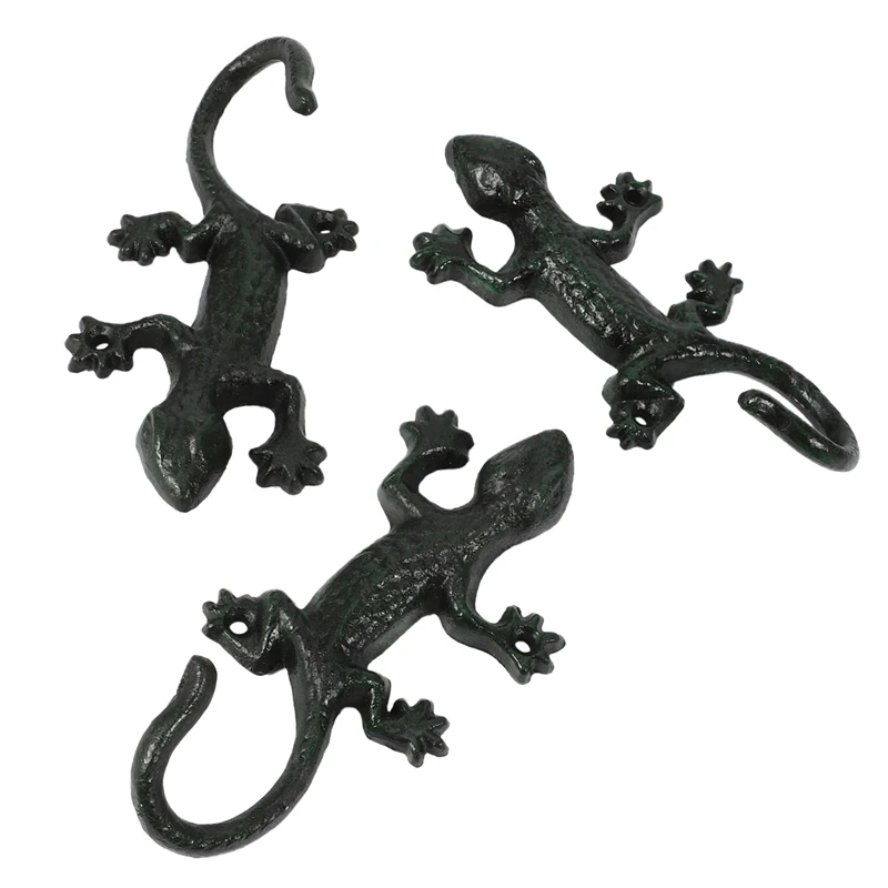 

3 Pcs Coat Hooks Hanging Wall Mounted Rustic Decorative Gecko Hook, Cast Iron 6 Inch Key Holder Wall Decor
